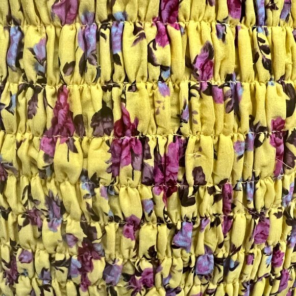 For Love & Lemons Odette Silk Smocked Floral Skirt Ruffled Yellow Size XSYellow - Picture 3 of 11